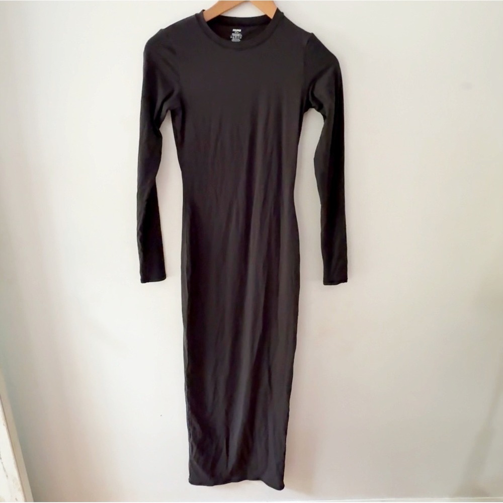 SKIMS Long Sleeve Dress Women Small Black Maxi Bodycon Lounge Minimalist Chic